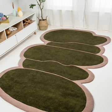 Whimsical Modern Border Geometric Handwoven Wool Area Rug